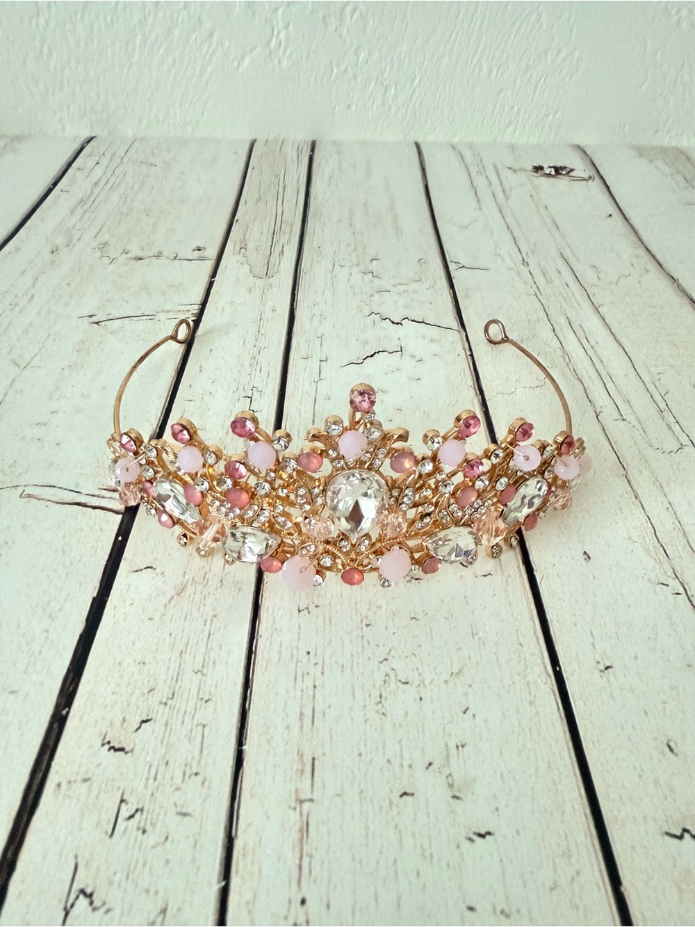 Gold Pink Crystal Tiara Headband